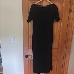 Black Maxi Ribbed Women's Dress